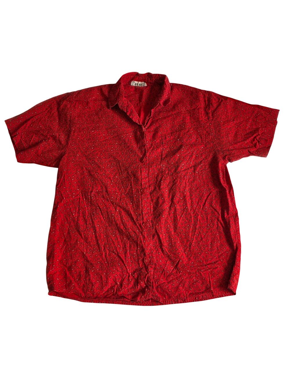 Vintage E-TEE Red Paisley Rayon Blend‎ Button Up Shirt Large